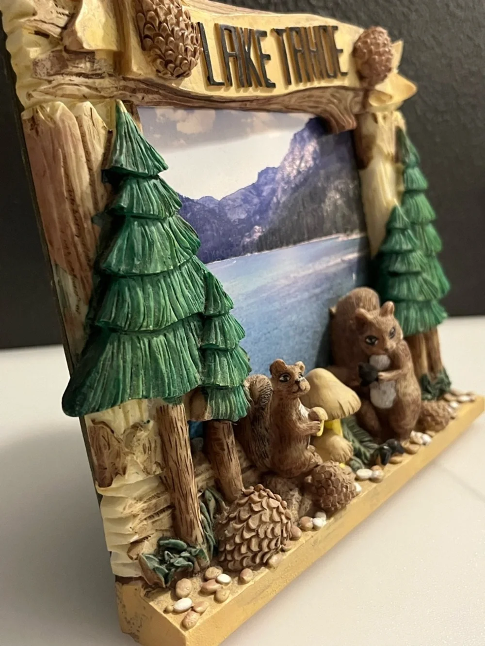 Lake Tahoe Squirrel & Pinecone Resin free-standing 3D Frame - Brown/Green